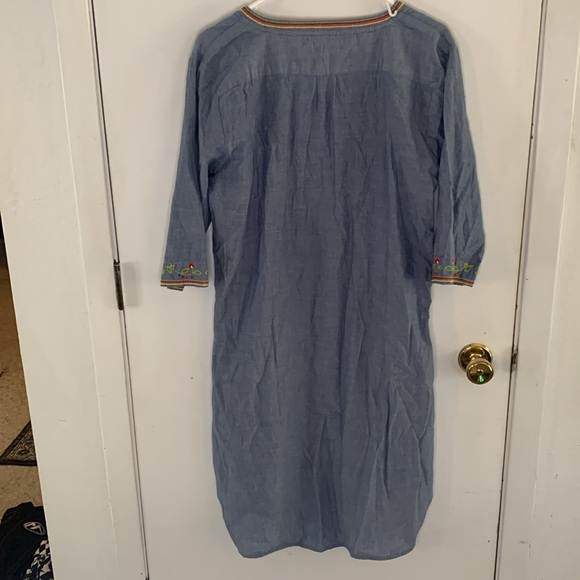 Pip Studio blue denim chambray midi embroidered dress, 3/4 sleeves Size XXL - Picture 7 of 9